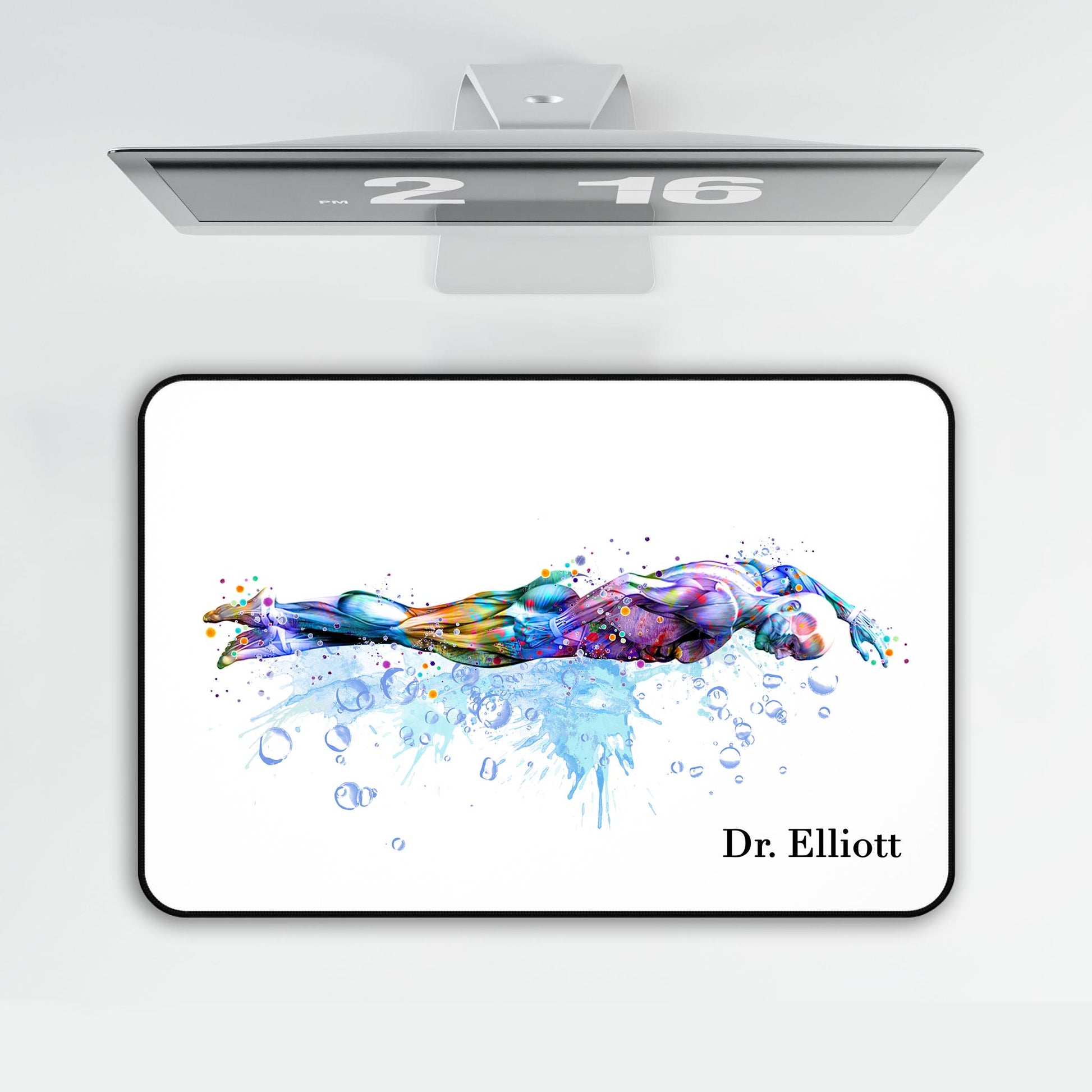 Personalized anatomy mouse pad with watercolor swimmer muscles art - custom medical desk mat under computer
