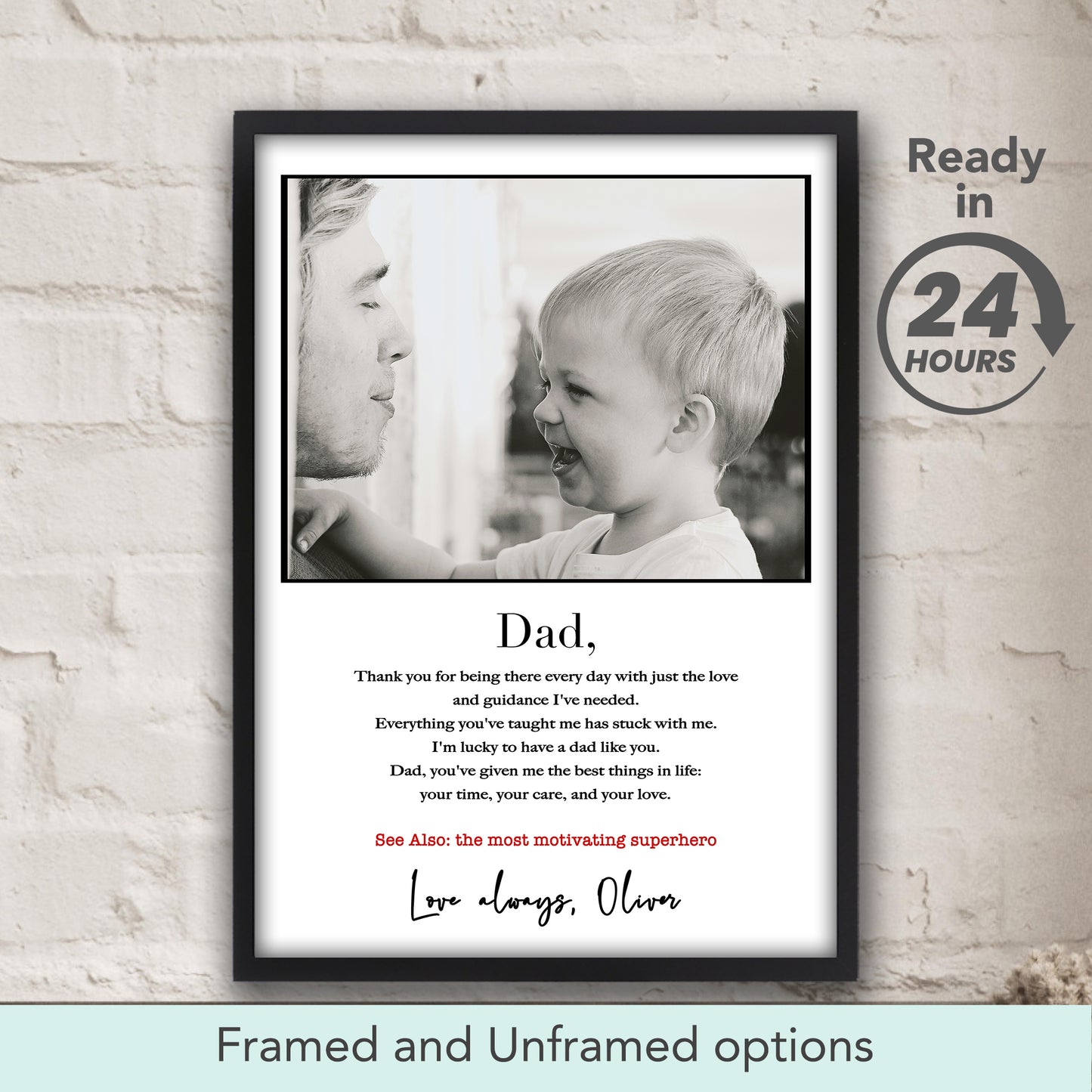Personalized Dad definition print with custom photo in black frame, heartfelt Father's Day gift & custom home decor