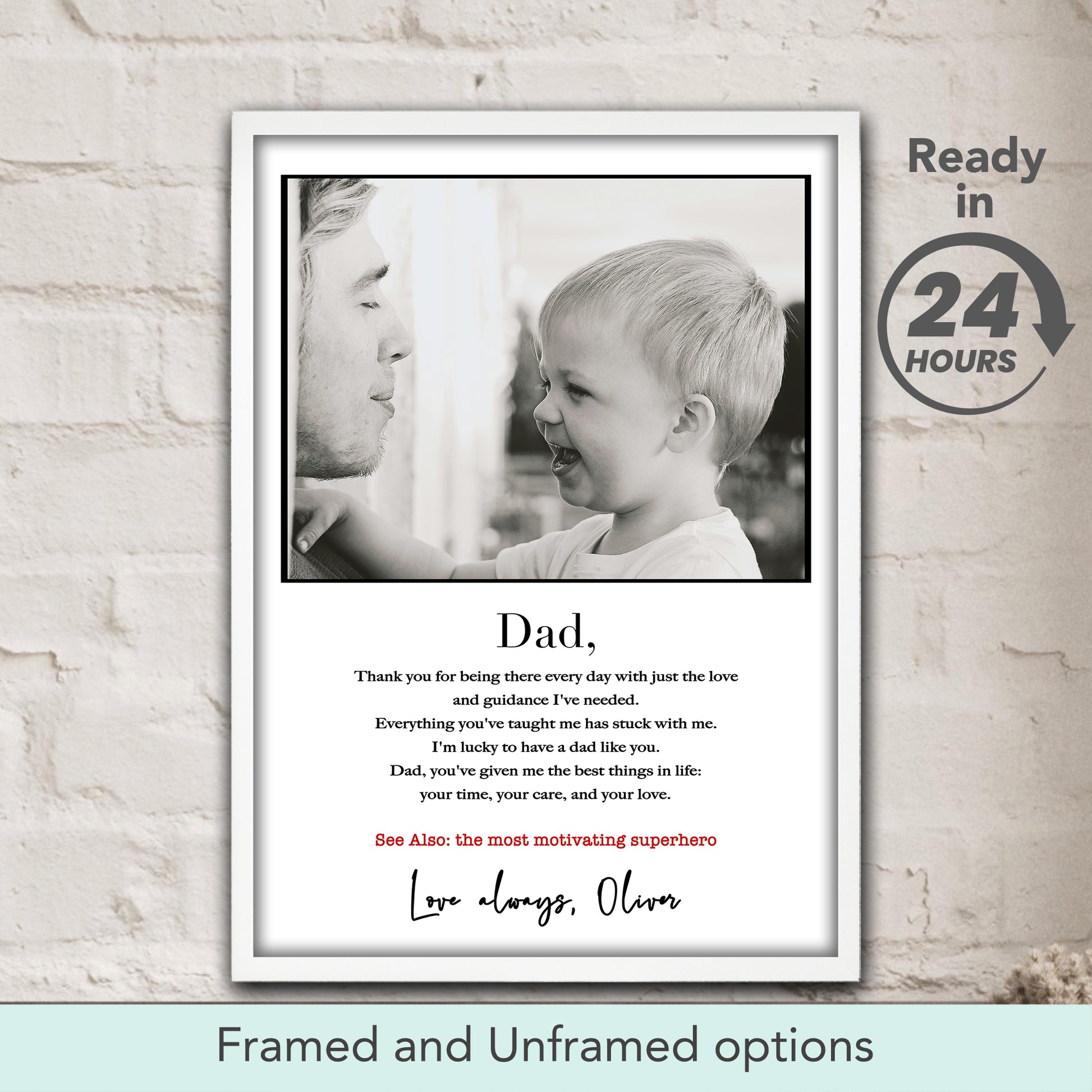Personalized Dad definition poster with custom photo in white frame, heartfelt Father's Day gift & custom home decor