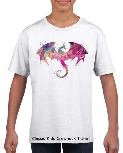 Personalized dragon kids t-shirt custom name, warm watercolor fantasy art, classic kids crewneck cotton tee boy