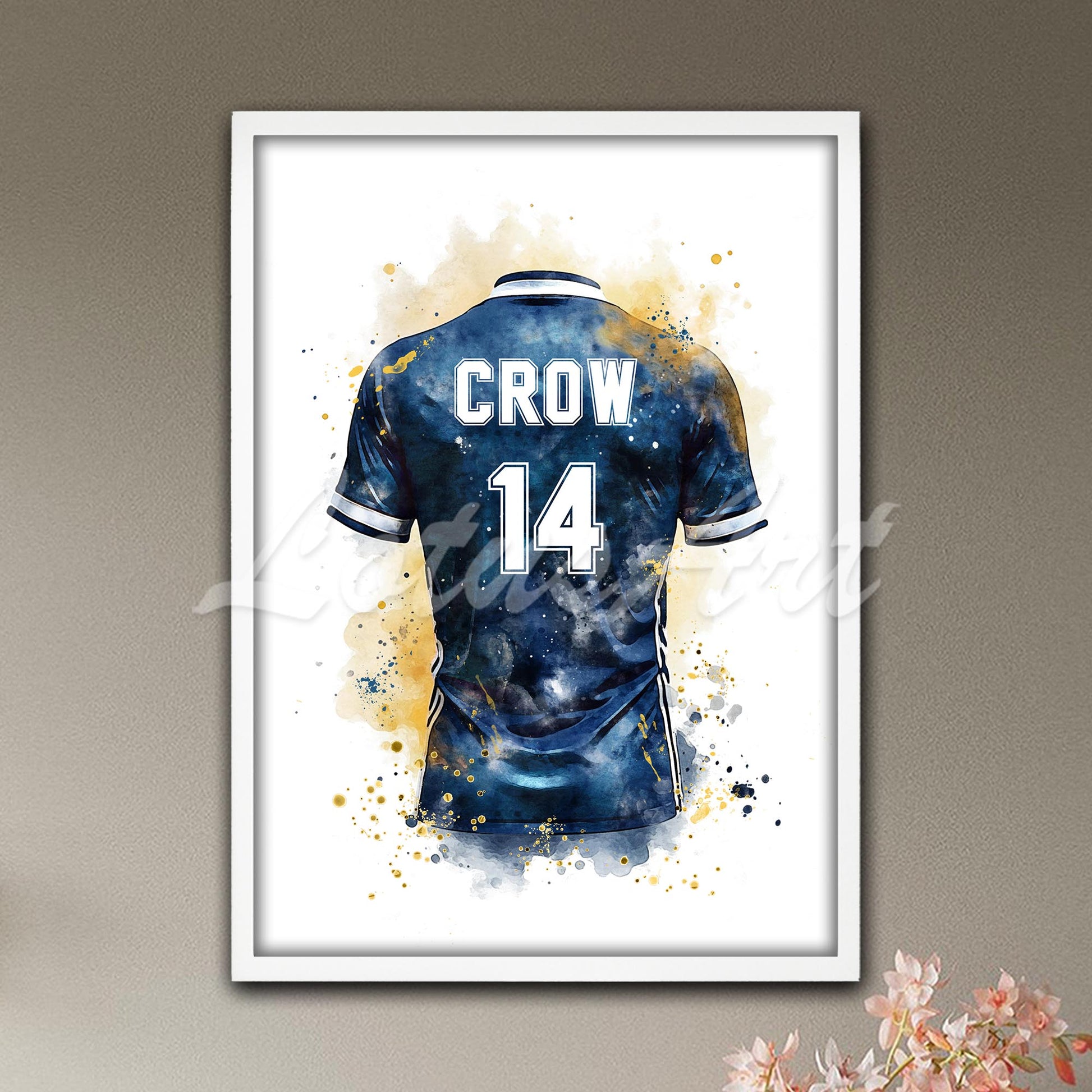 Personalized soccer jersey number & name navy blue galaxy watercolor print - teen bedroom decor