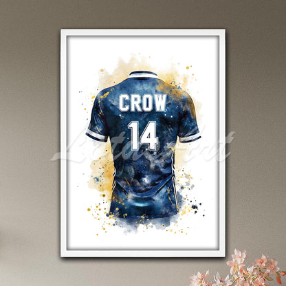Personalized soccer jersey number & name navy blue galaxy watercolor print - teen bedroom decor