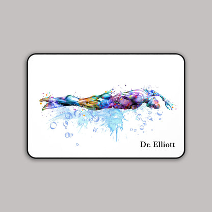 Personalized swimmer anatomy watercolor mouse pad - custom name sports medicine desk mat