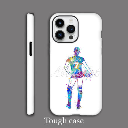 Personalized volleyball girl sports phone case watercolor print, for girl athletes, custom name & number, tough case iPhone