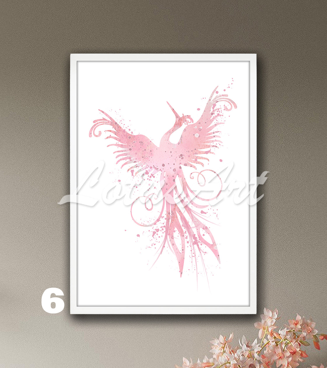 Phoenix Wall Art Print – Fantasy Bird Watercolor Mythical Home Decor