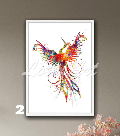 Phoenix Wall Art Print – Fantasy Bird Watercolor Mythical Home Decor