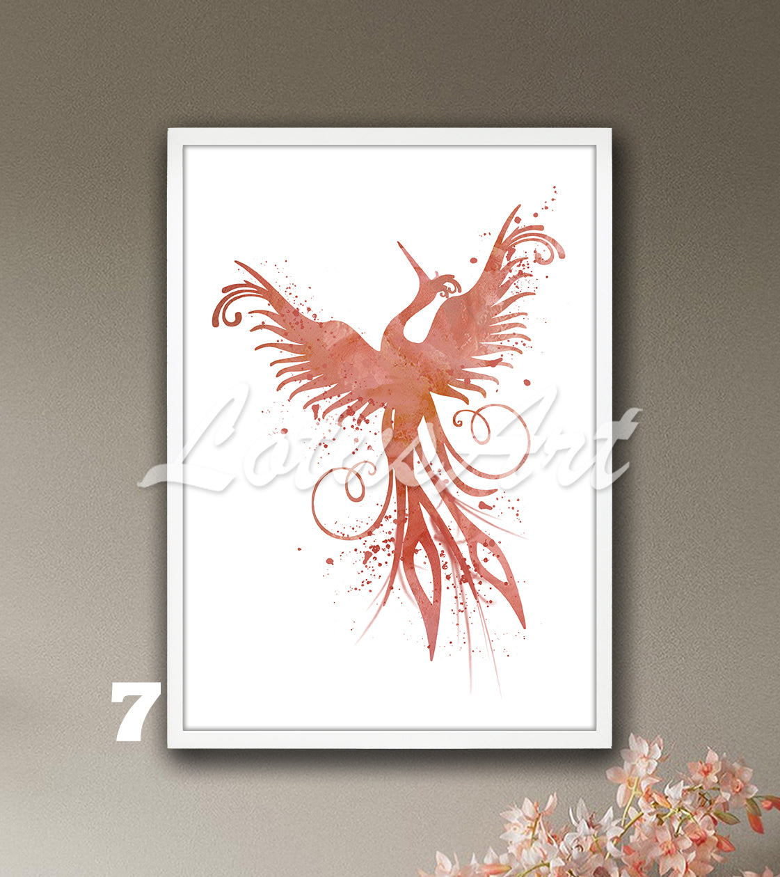 Phoenix Wall Art Print – Fantasy Bird Watercolor Mythical Home Decor