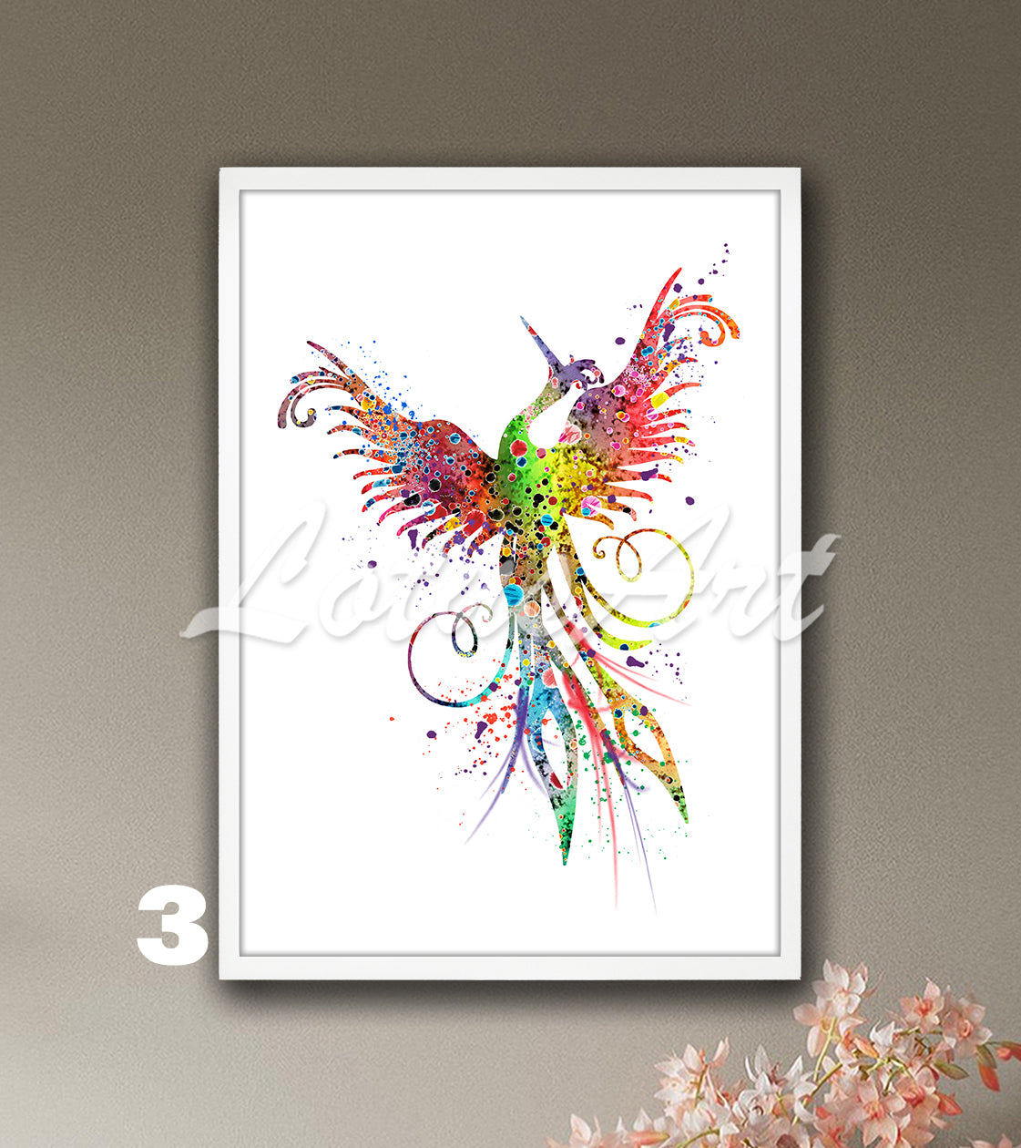 Phoenix Wall Art Print – Fantasy Bird Watercolor Mythical Home Decor