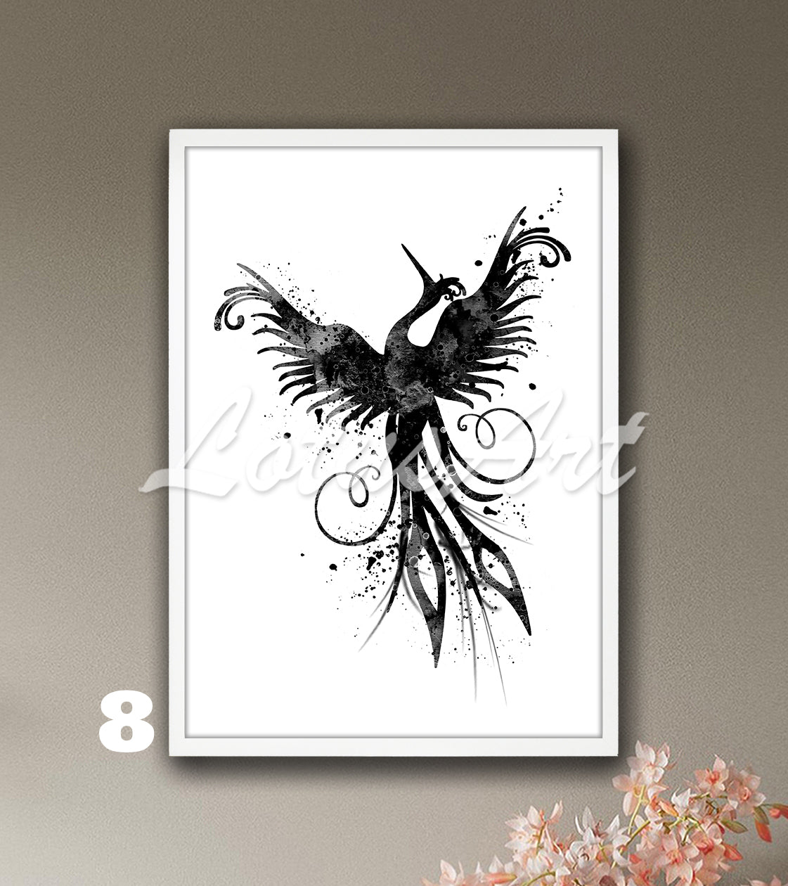 Phoenix Wall Art Print – Fantasy Bird Watercolor Mythical Home Decor