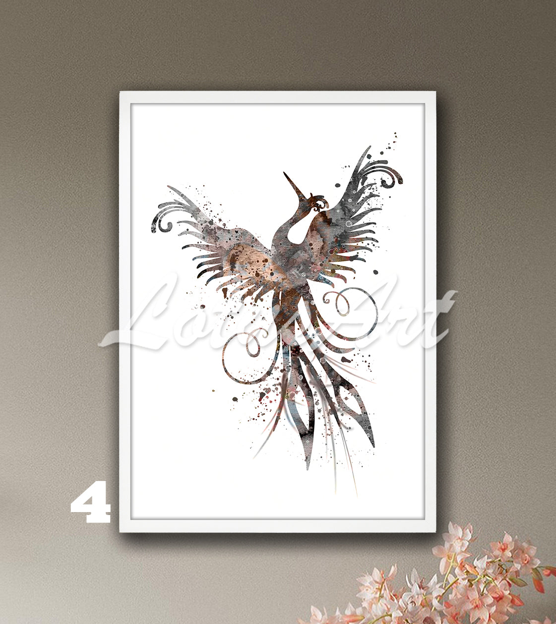 Phoenix Watercolor Wall Art Print – Fantasy Birds Kids Room & Home Decor