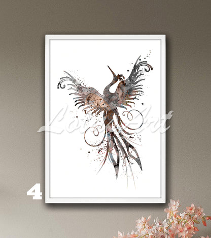 Phoenix Watercolor Wall Art Print – Fantasy Birds Kids Room & Home Decor