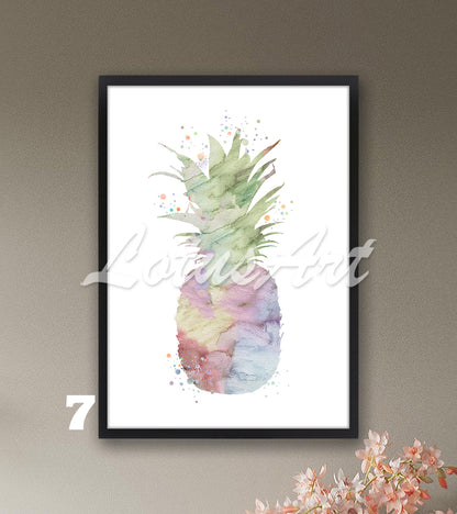 Pineapple Watercolor Wall Art Print – Tropical Kitchen Decor – Food Painting
