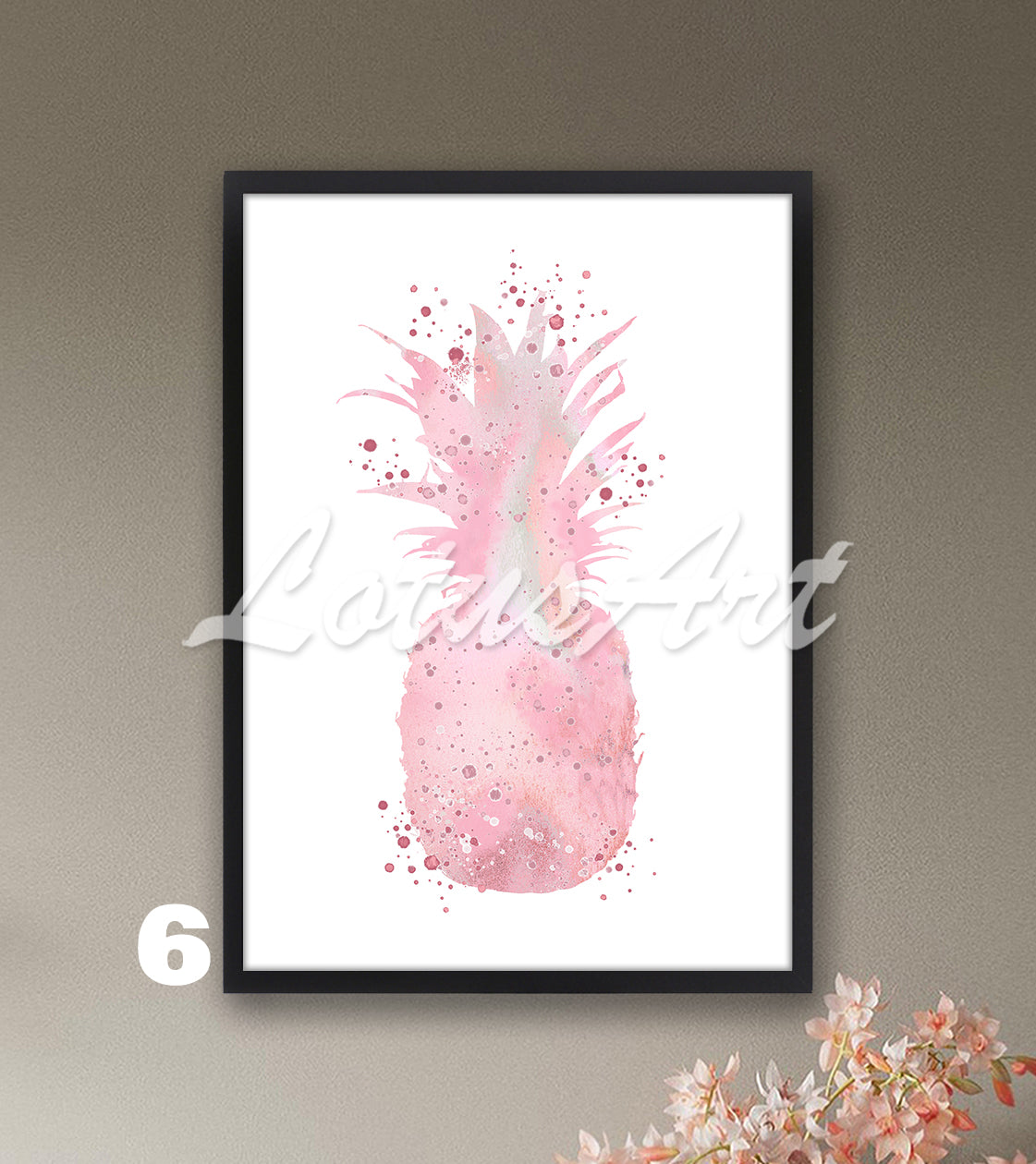 Pink pineapple watercolor wall art print for kitchen home decor, perfect tropical fruit gift for her