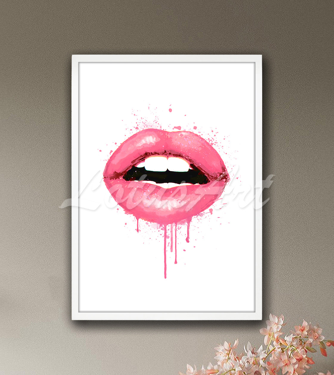 Pink Lips Watercolor Print – Chic Gift for Her, Kiss Art, Modern Fashion Wall Decor