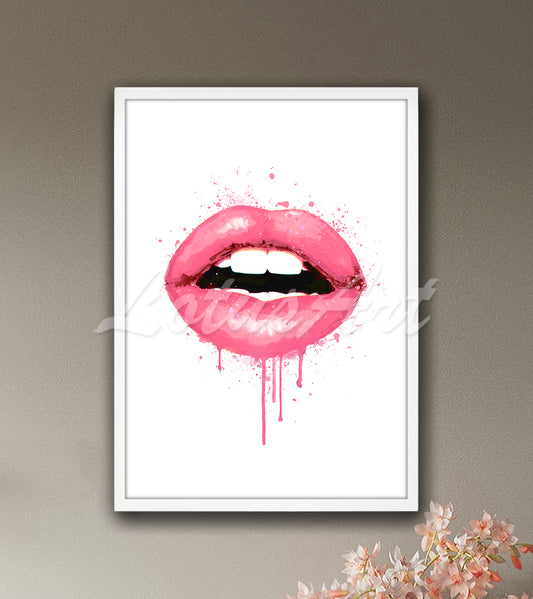 Pink Lips Watercolor Print – Chic Gift for Her, Kiss Art, Modern Fashion Wall Decor