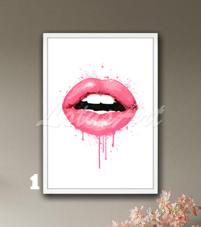 Lips Watercolor Art Print – Chic Fashion Wall Decor for Girls Rooms, Make-Up Poster