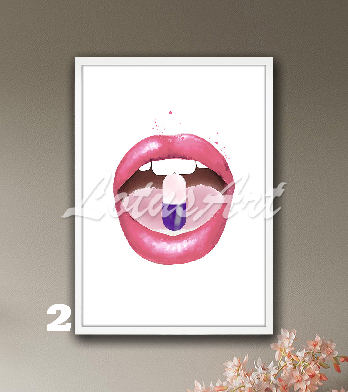 Lips with Pill Watercolor Print – Pop Art Pharmacy Wall Decor