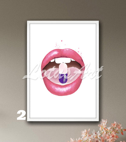 Lips with Pill Watercolor Print – Pop Art Pharmacy Wall Decor