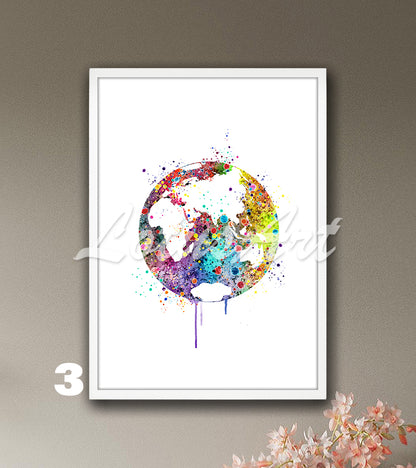 World Map Watercolor Art Print, Planet Earth Travel Wall Decor, Traveler Gift