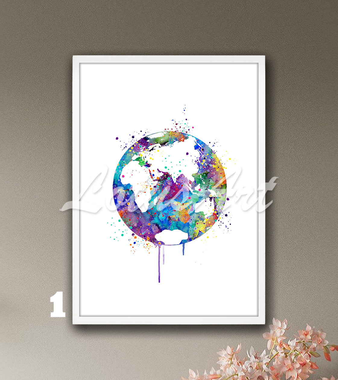 World Map Watercolor Art Print, Planet Earth Travel Wall Decor, Traveler Gift