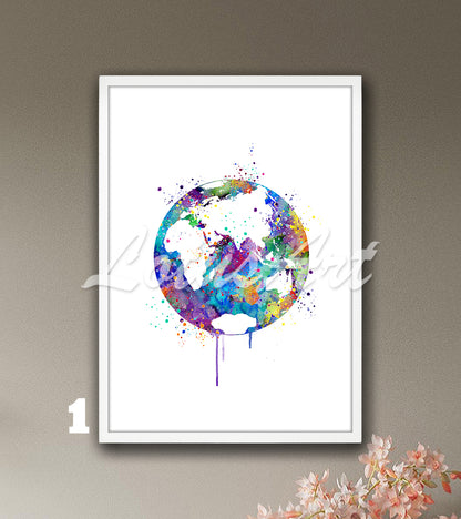 World Map Watercolor Art Print, Planet Earth Travel Wall Decor, Traveler Gift