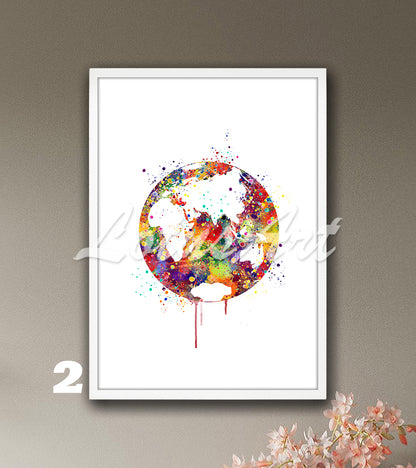World Map Watercolor Art Print, Planet Earth Travel Wall Decor, Traveler Gift