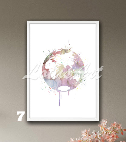 World Map Watercolor Art Print, Planet Earth Travel Wall Decor, Traveler Gift
