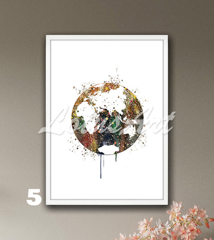 World Map Watercolor Art Print, Planet Earth Travel Wall Decor, Traveler Gift