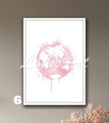 World Map Watercolor Art Print, Planet Earth Travel Wall Decor, Traveler Gift