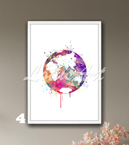 World Map Watercolor Art Print, Planet Earth Travel Wall Decor, Traveler Gift