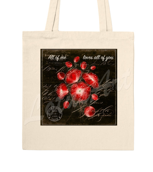 Poppies Flower Tote Bag with Love Quote – Floral Reusable Shopping Bag, Nature-Inspired Gift for Women