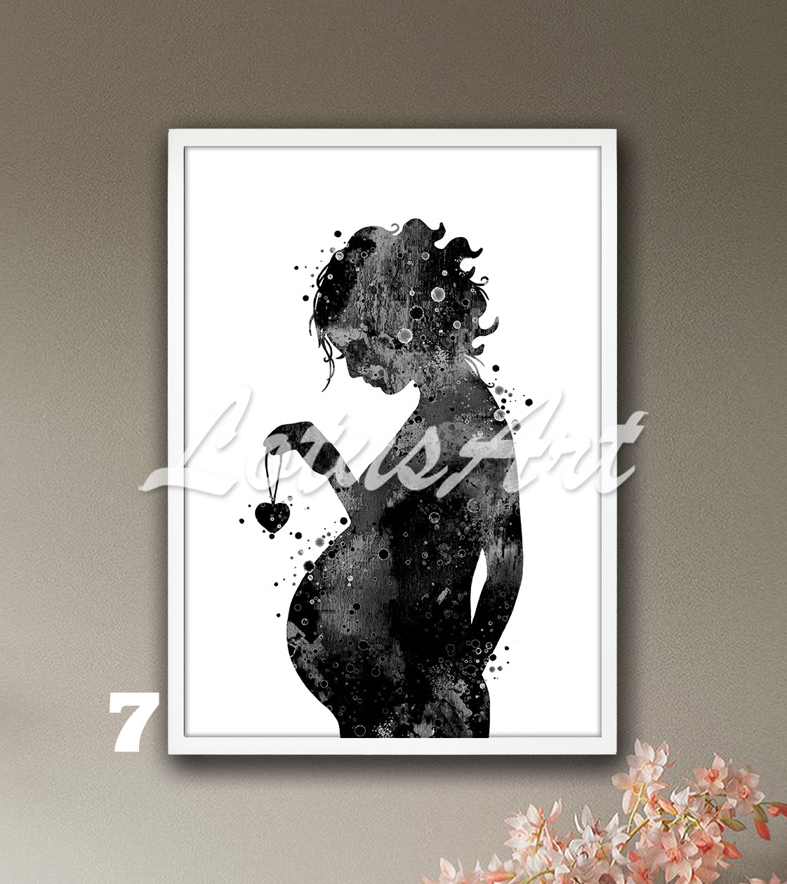 Pregnant woman watercolor art print in black and white, expecting mom gift & pregnancy minimalist wall decor