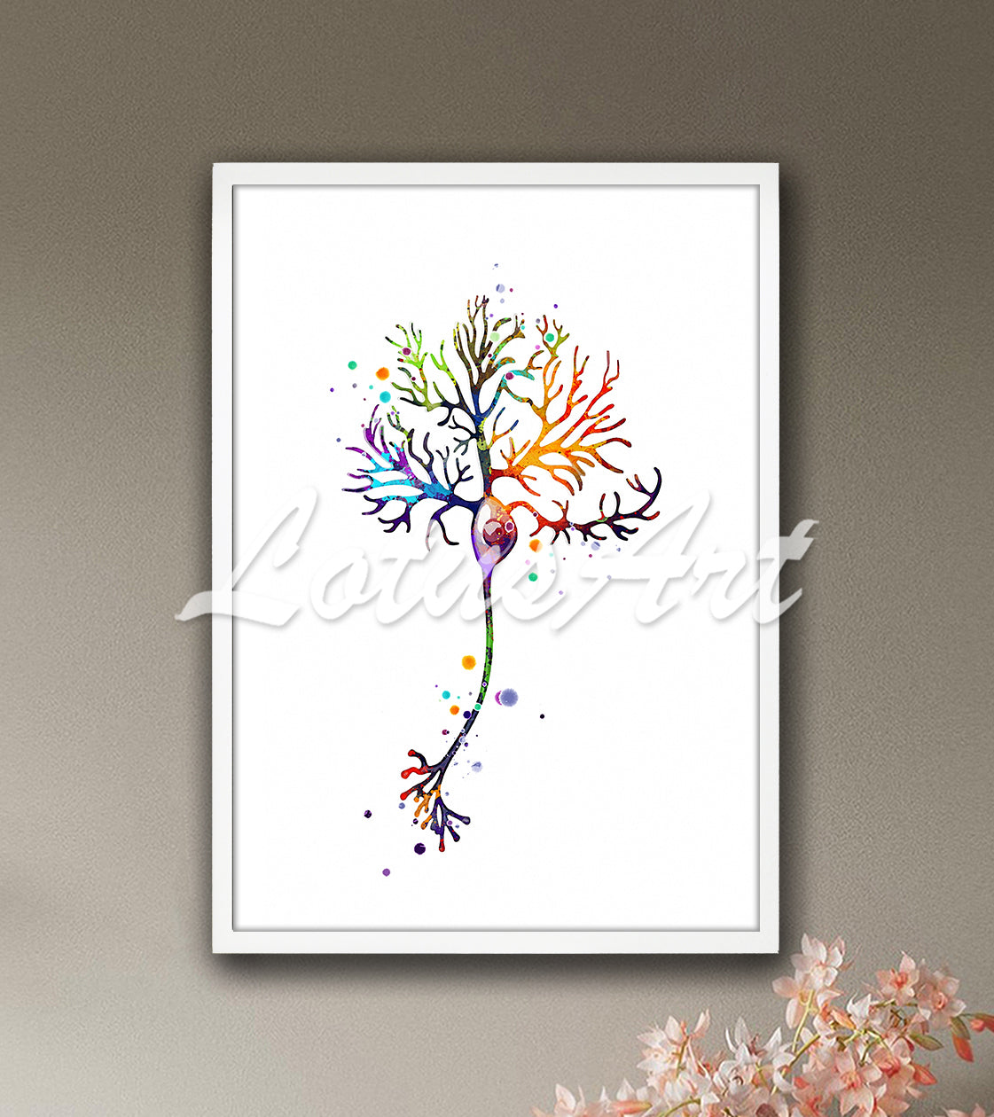 Purkinje cell multipolar neuron anatomy medical illustration in multicolor watercolor - clinic office artwork