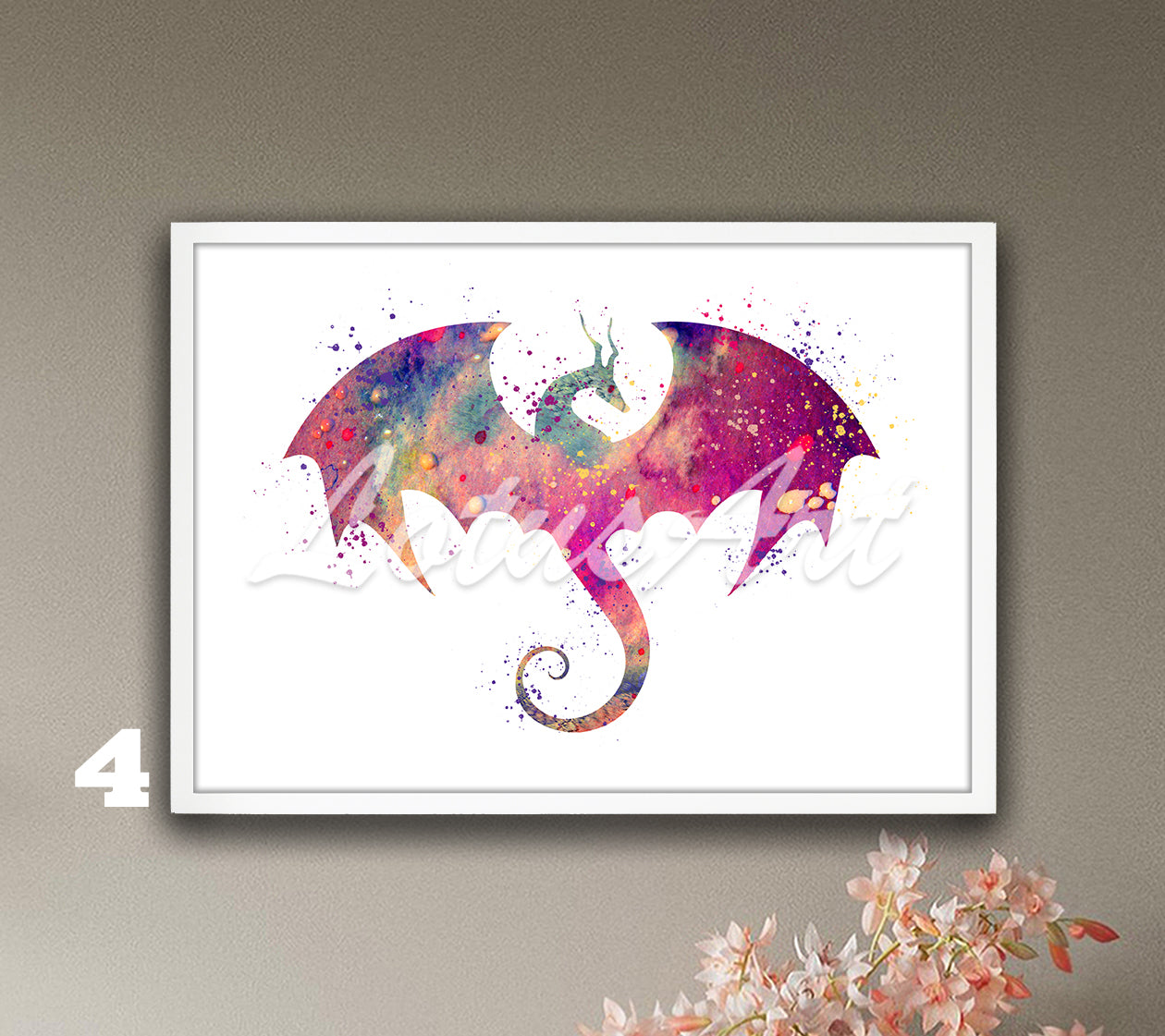 Flying Dragon Watercolor Print – Fantasy Kids Room & Nursery Wall Art