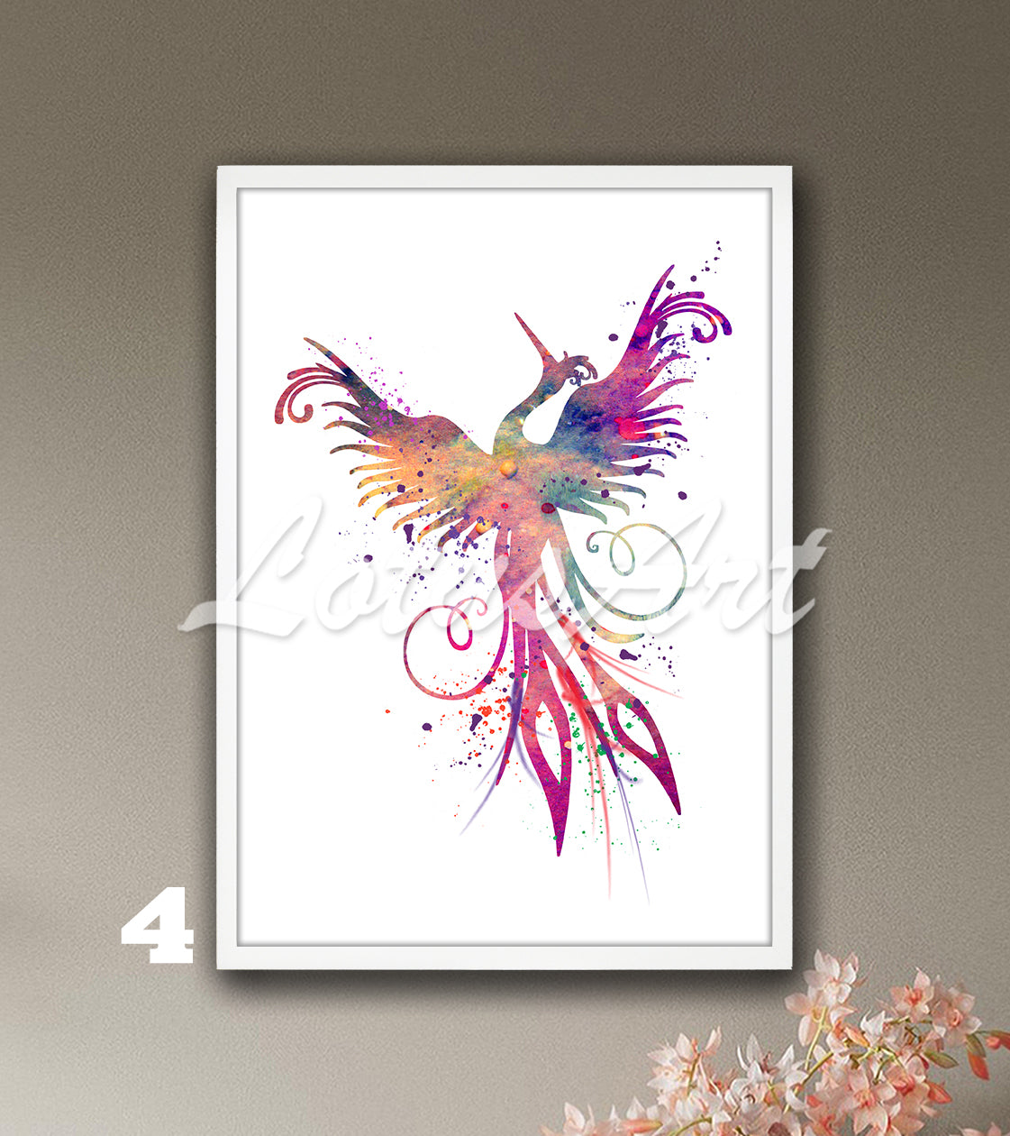 Phoenix Wall Art Print – Fantasy Bird Watercolor Mythical Home Decor
