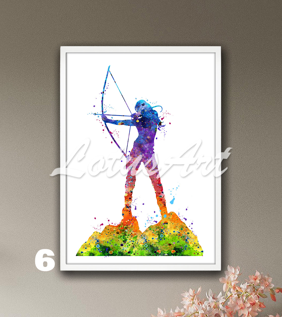 Rainbow archery girl sports wall art - multicolor watercolor poster