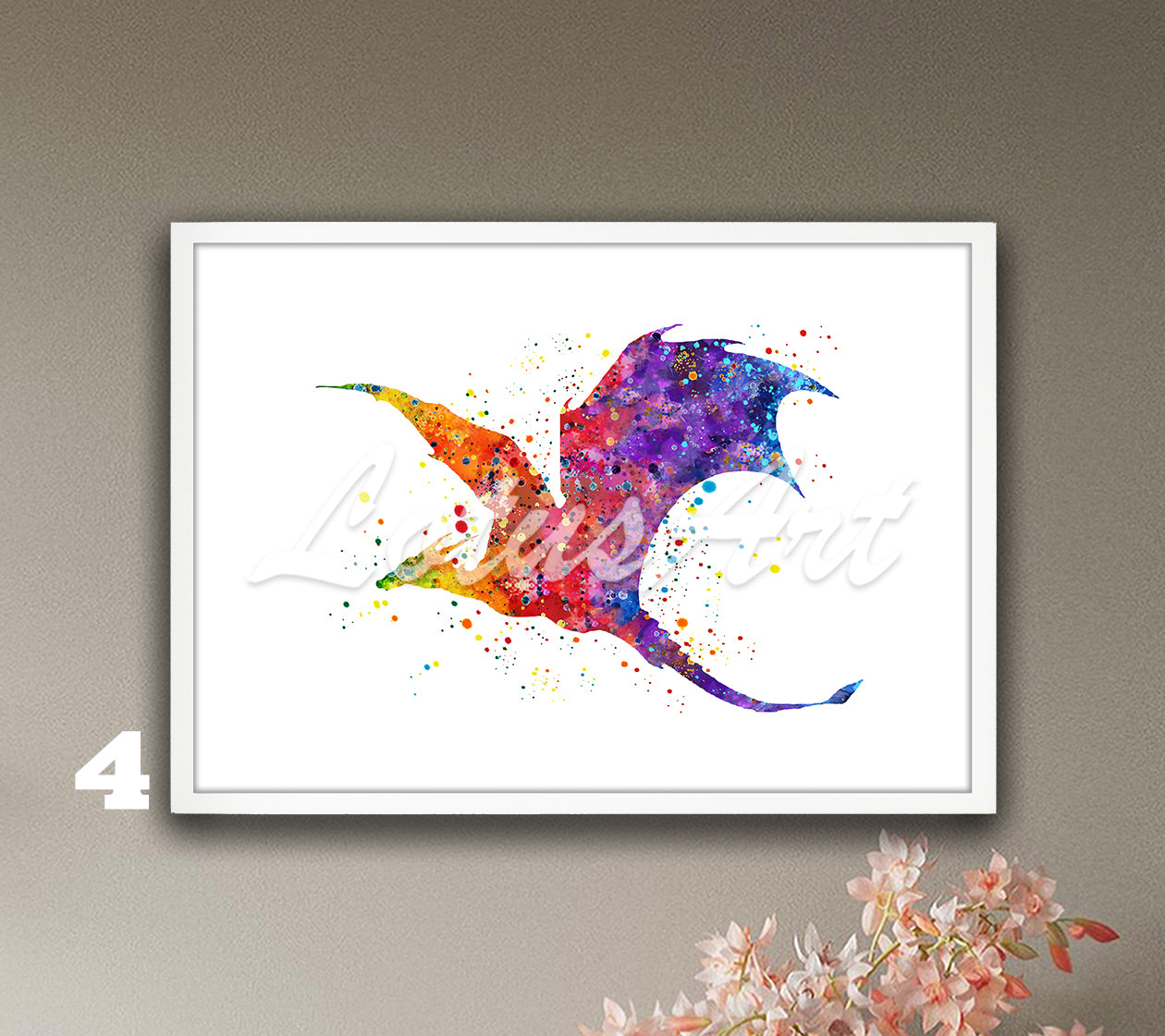 Flying Dragon Watercolor Wall Art Print – Fantasy Kids Gifts & Nursery Decor
