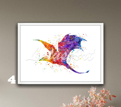Flying Dragon Watercolor Wall Art Print – Fantasy Kids Gifts & Nursery Decor