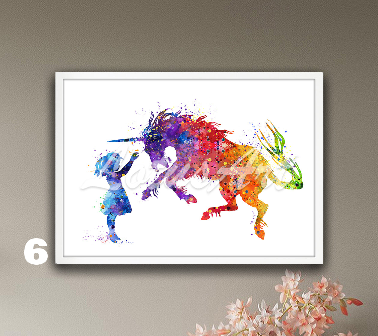 Girl & Unicorn Watercolor Art Print, Fantasy Animals Nursery, Kids Room Wall Decor