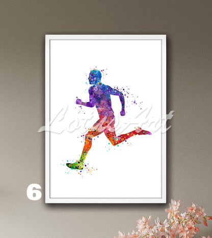 Rainbow man runner watercolor sports wall art - colorful boys room decor
