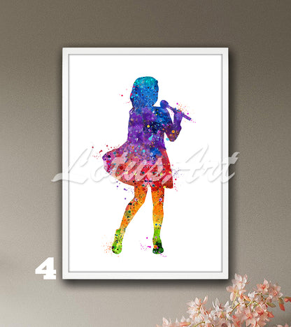Girl Singing Watercolor Art Print – Music Room & Girls Wall Decor