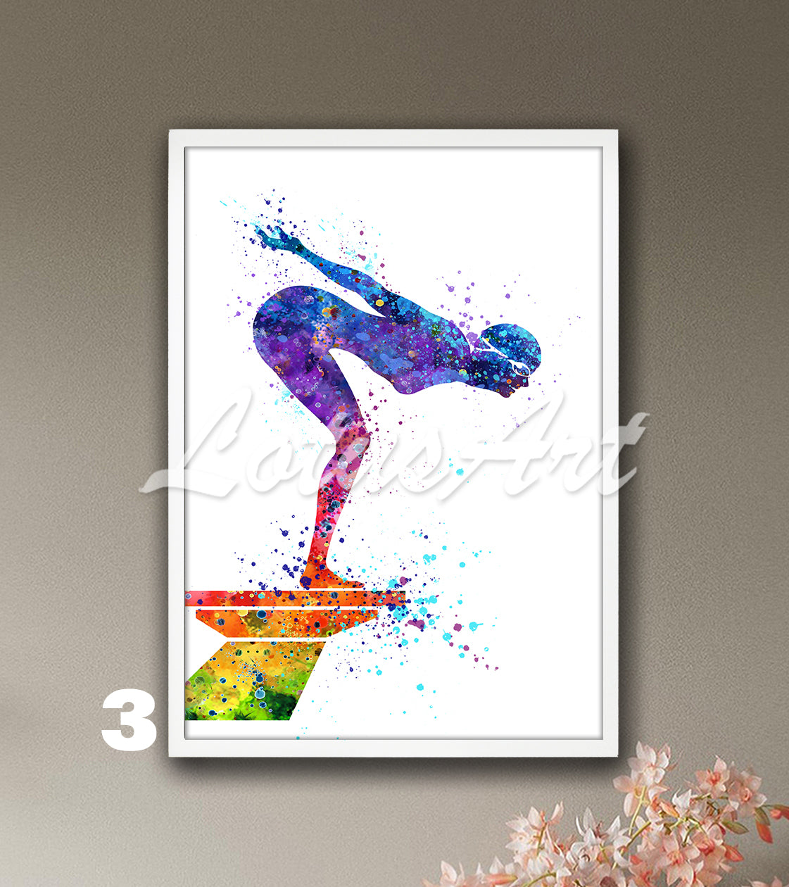 Rainbow swimmer watercolor sports wall art - colorful swimming decor