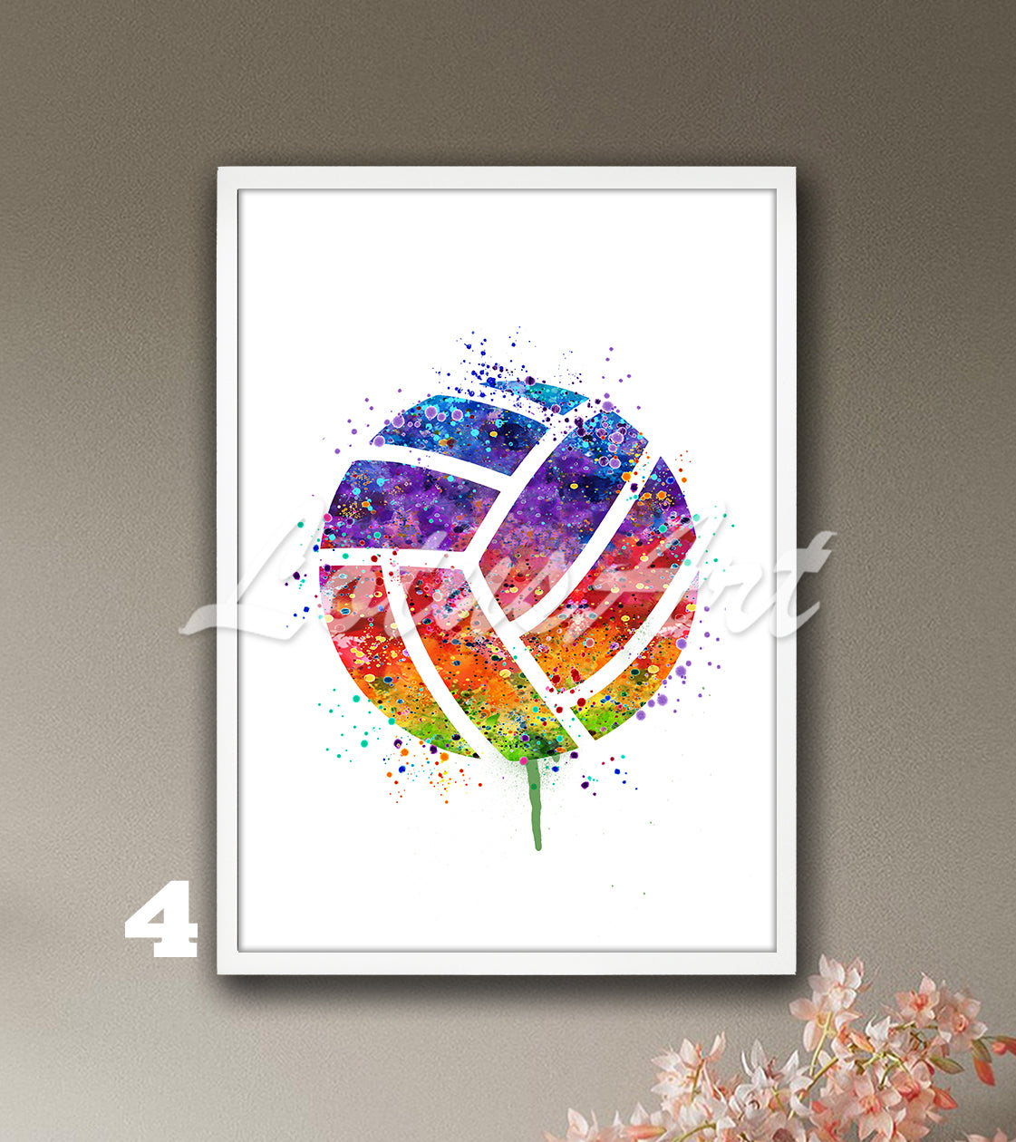 Rainbow volleyball watercolor sports art - colorful kids room wall decor