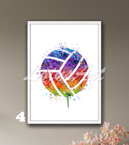 Rainbow volleyball watercolor sports art - colorful kids room wall decor