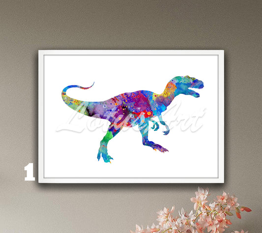 Dinosaur Raptor Watercolor Wall Art Print– Kids Room & Nursery Decor