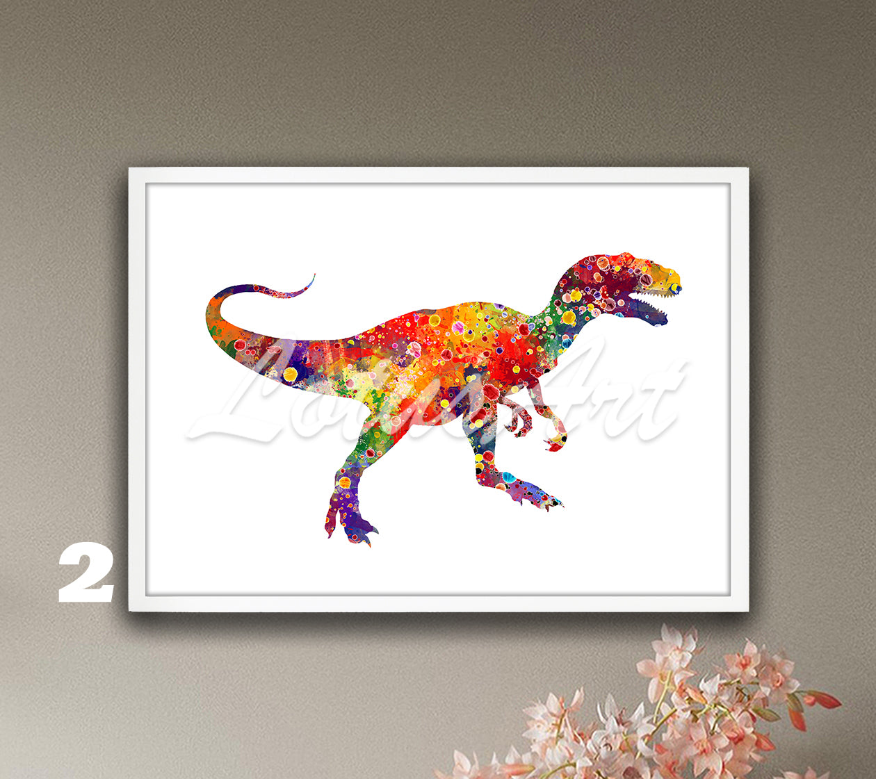 Dinosaur Raptor Watercolor Wall Art Print– Kids Room & Nursery Decor
