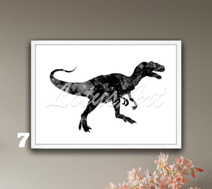 Dinosaur Raptor Watercolor Wall Art Print– Kids Room & Nursery Decor