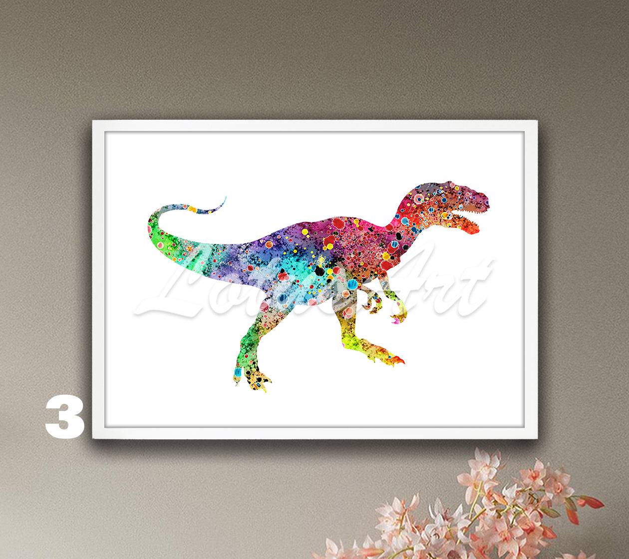 Dinosaur Raptor Watercolor Wall Art Print– Kids Room & Nursery Decor