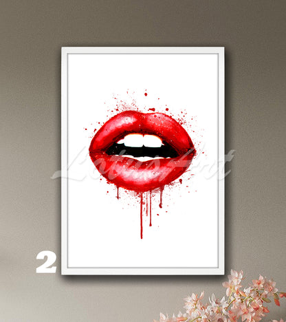 Lips Watercolor Art Print – Chic Fashion Wall Decor for Girls Rooms, Make-Up Poster