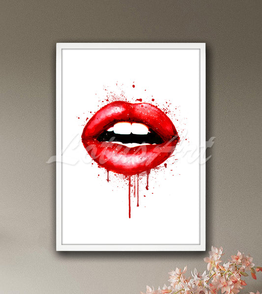 Red Lips Watercolor Art Print – Fashion Kiss Poster for Chic Decor